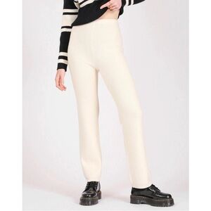 Brunette the Label M/L knit ribbed pants in cream off-white color